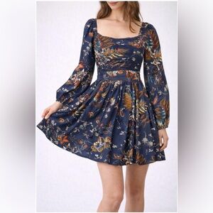 NWT Caroline Constas Navy Floral Print Mini Poplin Dress M